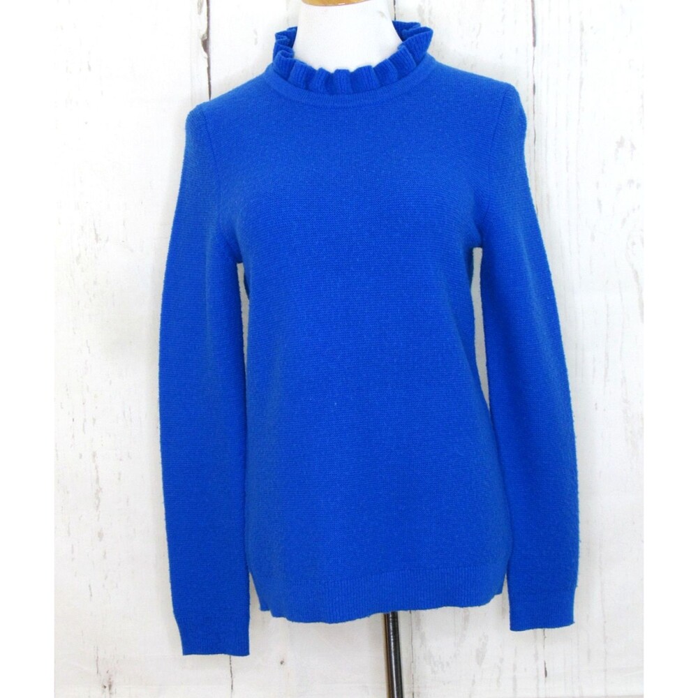 Talbots Women's Pullover Sweater Size M Royal Blue Long Sleeve Ruffle Crew Neck